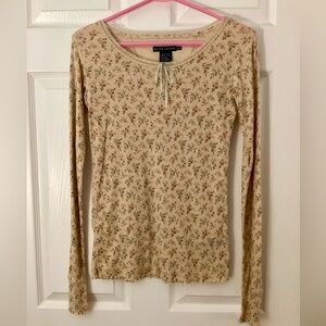 Ralph Lauren Blue Label floral printed knit top with lace trim at neck